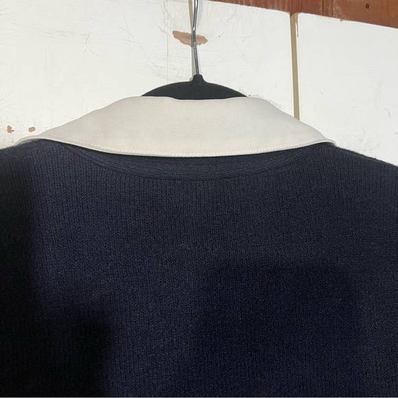 J. Jill Collared Sweater MIXED MEDIA CARDI Navy Blue and White Preppy Size XS - Picture 8 of 8